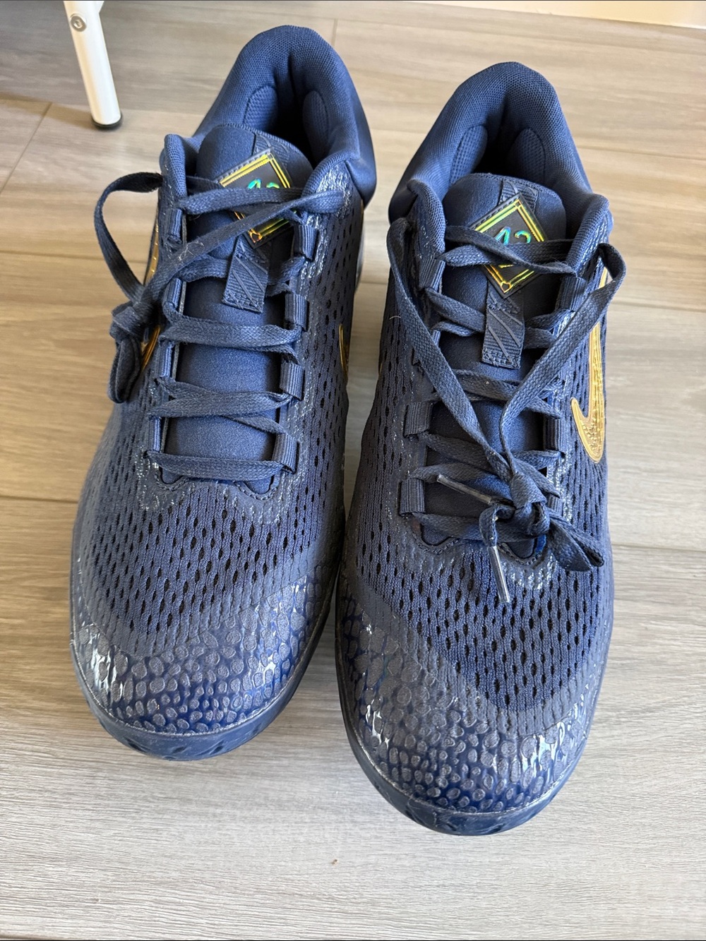 Nike Kids Navy Blue Sneakers with Gold Swoosh Accent